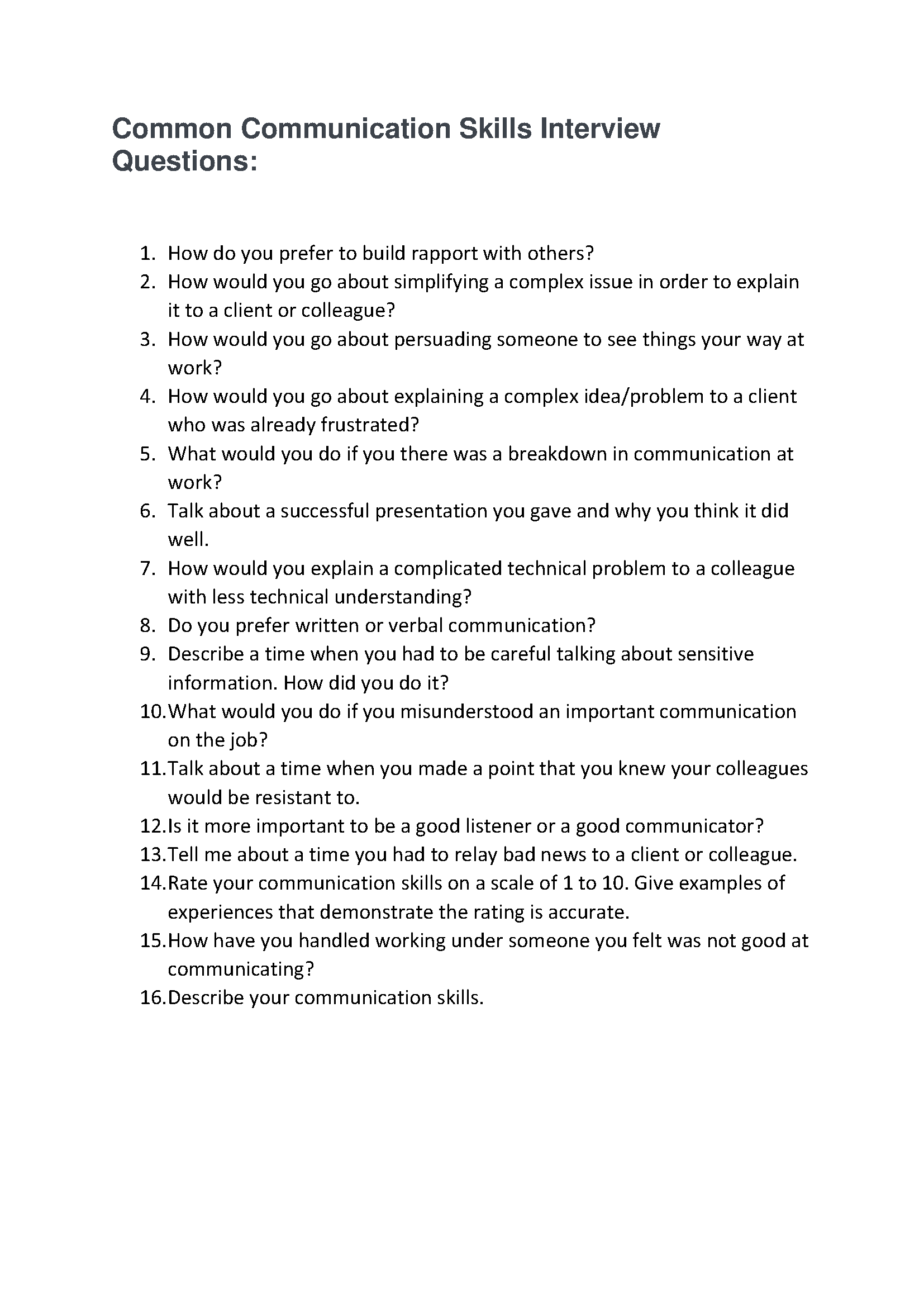 4 - Communication Skills Interview Questions